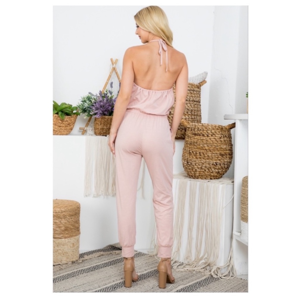 New Adorable Blush Halter Style Jumpsuit - Picture 3 of 8